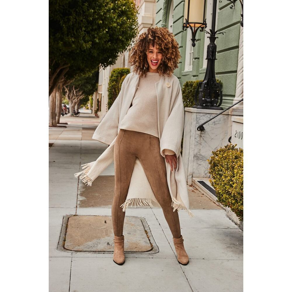 Spanx Faux Suede High Rise Leggings Size XL Light Camel Stretch Office Travel
